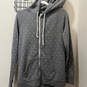 ALTERNATIVE Womens Size Large Hoodie Gray Cream Polka Dot Full Zip Sweatshirt